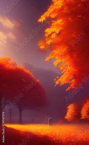 Stylized drawing of an autumn forest. Autumn mood.  © Nereida