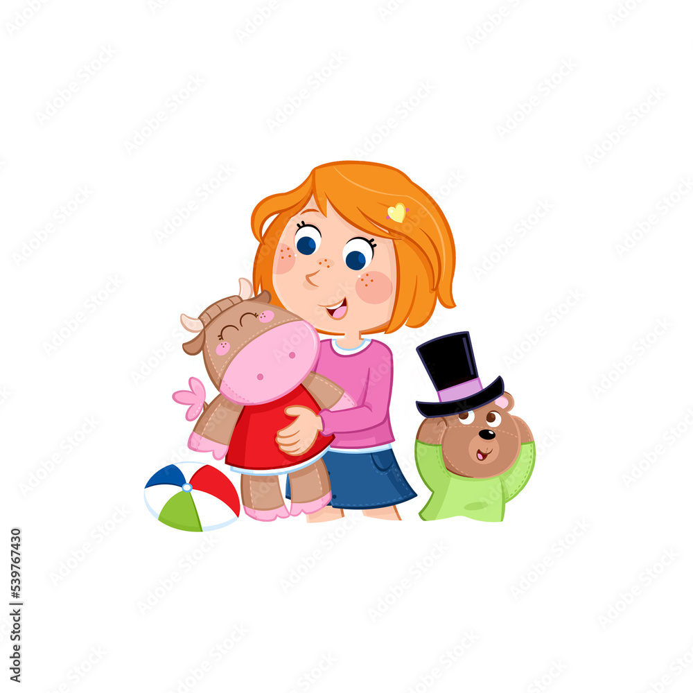 Kids and daily routine - Lovely little girl playing with her toys - Isolated illustration - png file Kids and daily routine - Lovely little girl playing with her toys - Isolated illustration - png file
