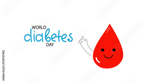 Social media horizontal banner template for World Diabetes day. Funny planet character with blood drop, digital glucometer. Vector flat cartoon doodle banner. 