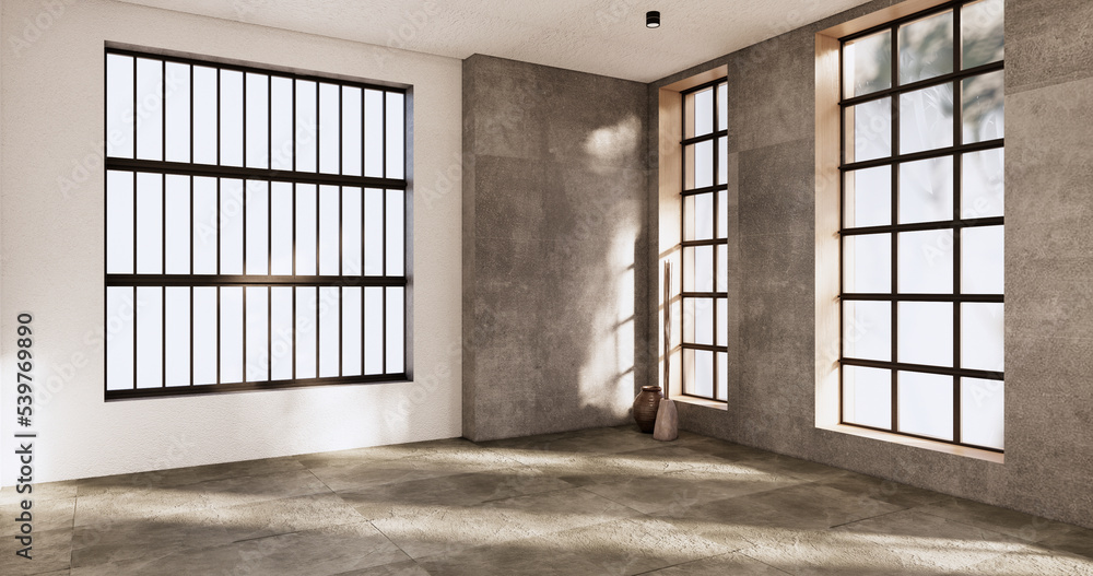 Cleaning empty room interior japandi wabi sabi style.3D rendering Cleaning empty room interior japandi wabi sabi style.3D rendering