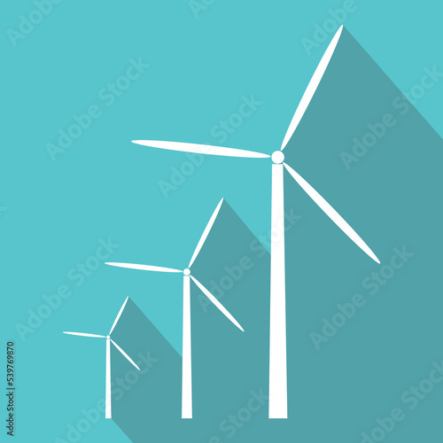Windmills wind turbines farm power blue production of renewable green energy. Friendly industry to environment. Wind driven generators turbines over blue vector. Crisis europe, Paris Climate Agreement
