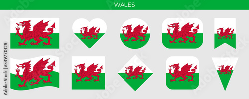 Wales flag set. Vector illustration isolated on white background