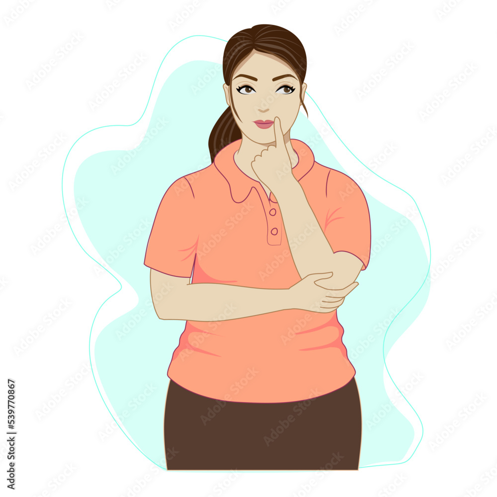 Woman thinking isolated on a white background. File is arranged in groups and layers for easy editing. RGB color EPS 10. Woman thinking isolated on a white background. File is arranged in groups and layers for easy editing. RGB color EPS 10.