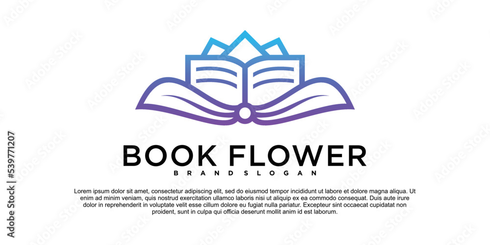 Abstract book flower logo design inspiration with creative line art style Premium vektor Abstract book flower logo design inspiration with creative line art style Premium vektor