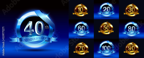 Set of anniversary logotype and gold ribbon.