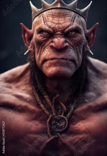 Hyper-realistic illustration of an ogre portrait against a dark background photo