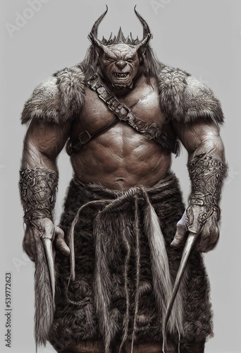 Hyper-realistic illustration of an ogre against a grey background photo