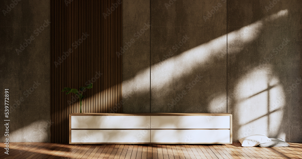 Empty wooden Cabinet on wooden room tropical style.3D rendering Empty wooden Cabinet on wooden room tropical style.3D rendering