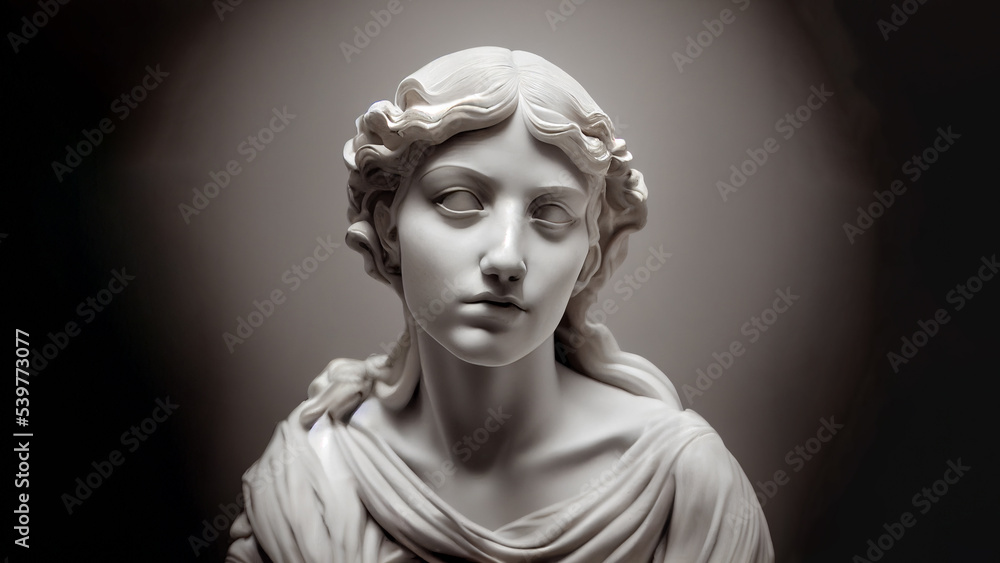 3D illustration of a Renaissance marble statue of Iris. She is the Goddess of the Rainbow in Greek and Roman mythology. - obrazy, fototapety, plakaty 