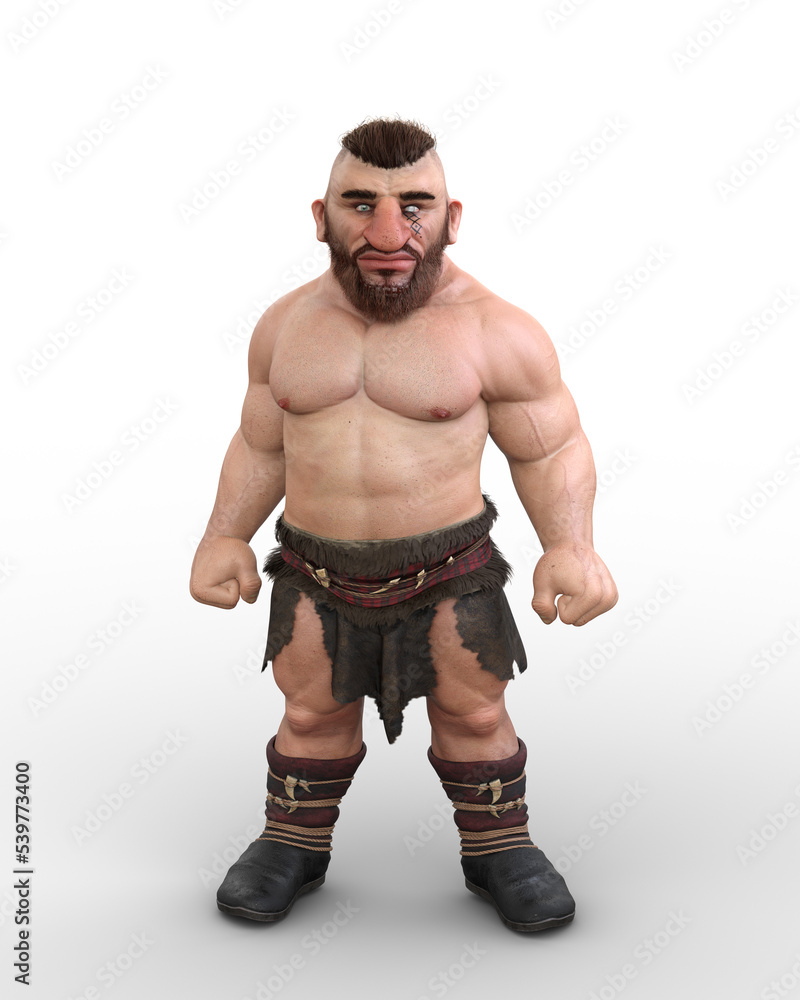3D rendering of a fantasy Dwarf or babarian character with muscular body standing isolated on a transparent background. 3D rendering of a fantasy Dwarf or babarian character with muscular body standing isolated on a transparent background.