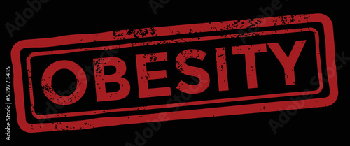 obesity, red grunge rubber stamp, black background, vector illustration 