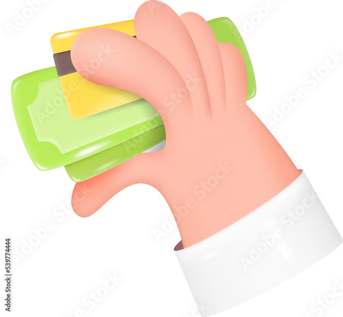 Hand Holding Dollar Banknote and Credit Card. Money Saving, Online Payment, Cashback Concept. 3D Illustration Isolated on Transparent Background