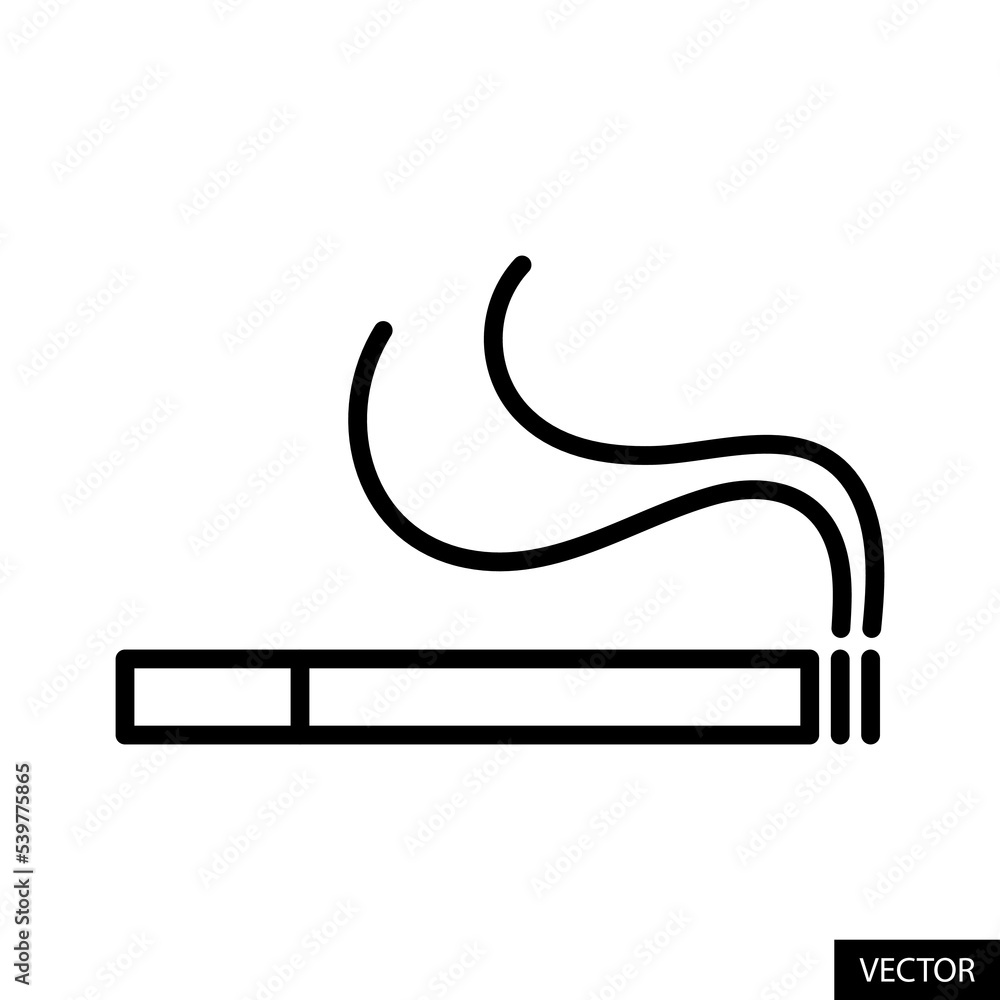 Fototapeta premium Cigarette vector icon in line style design for website design, app, UI, isolated on white background. Smoking kills concept. Editable stroke. Vector illustration.