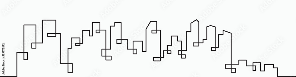 Modern City Skyline continuous outline drawing on white background. Modern City Skyline continuous outline drawing on white background.