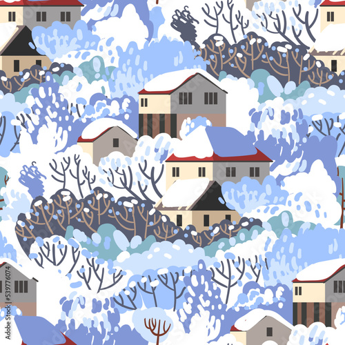 Hello winter. Winter landscape with houses.