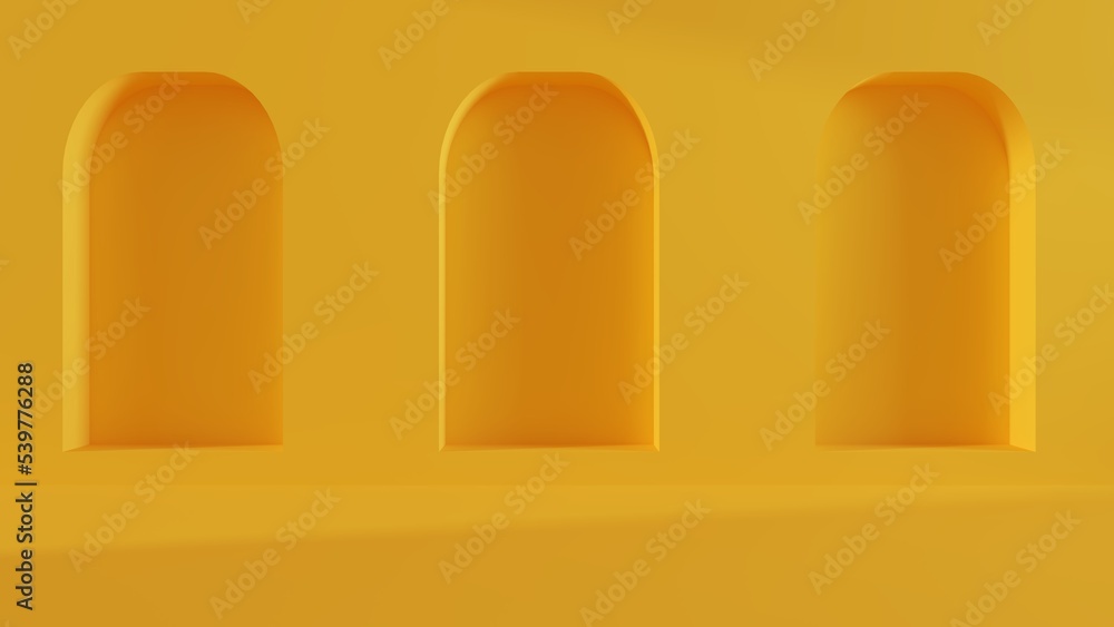 Display podium 3d rendering,Yellow sunrise cute stand product backdrop with design space. wonderful color product and advertisement. 