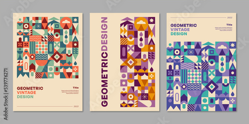 Modern posters design layout with abstract vector geometric colorful shapes. City pattern design for prints and covers.