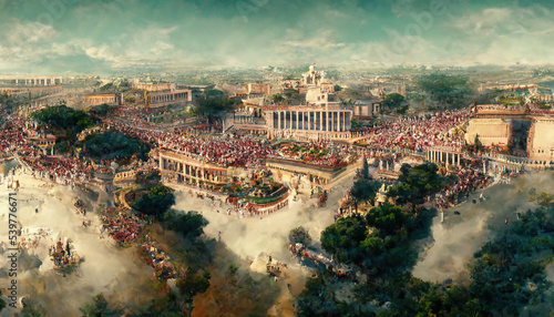Fotografija AI generated image of aerial view of ancient Rome with palaces, temples, gardens