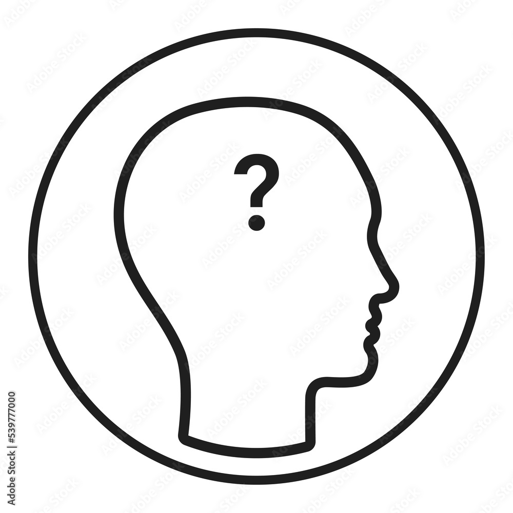Human with question mark in head. Circle icon. Human with question mark in head. Circle icon.