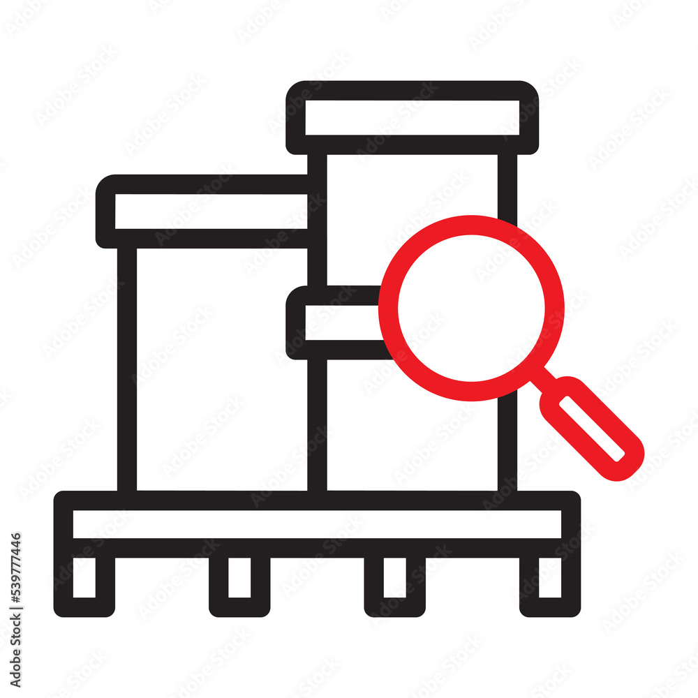 Kargo scanning outline icon. Box delivery barcode find magnifier package vector illustration Kargo scanning outline icon. Box delivery barcode find magnifier package vector illustration