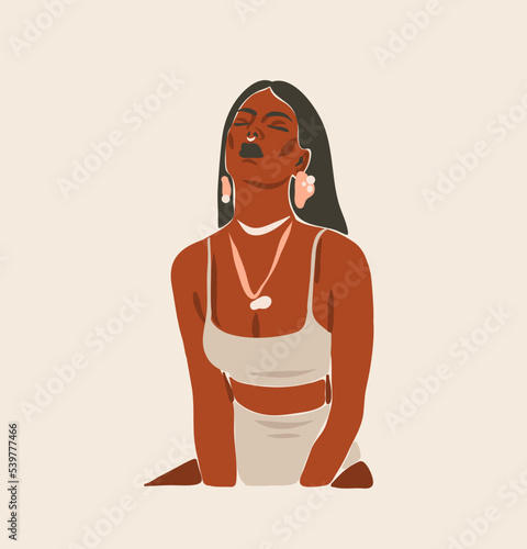 Hand drawn vector abstract stock flat graphic contemporary modern art,aesthetic fashion illustration with bohemian,beautiful modern female portrait,simple trendy style.Woman design concept art.