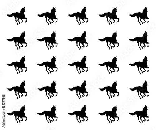 Vector seamless pattern of flat horse silhouette isolated on  background. Vector seamless pattern of color flat horse . © SIRAPOB