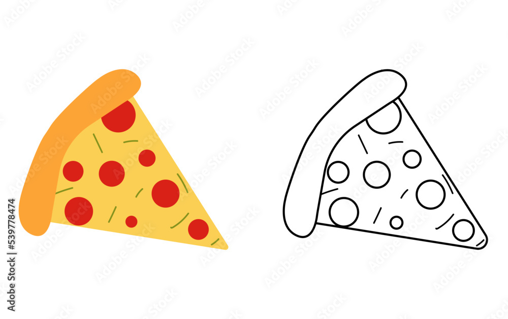 Pizza flat line icon. Vector thin sign of italian fast food logo. Pizzeria illustration. Pizza flat line icon. Vector thin sign of italian fast food logo. Pizzeria illustration.
