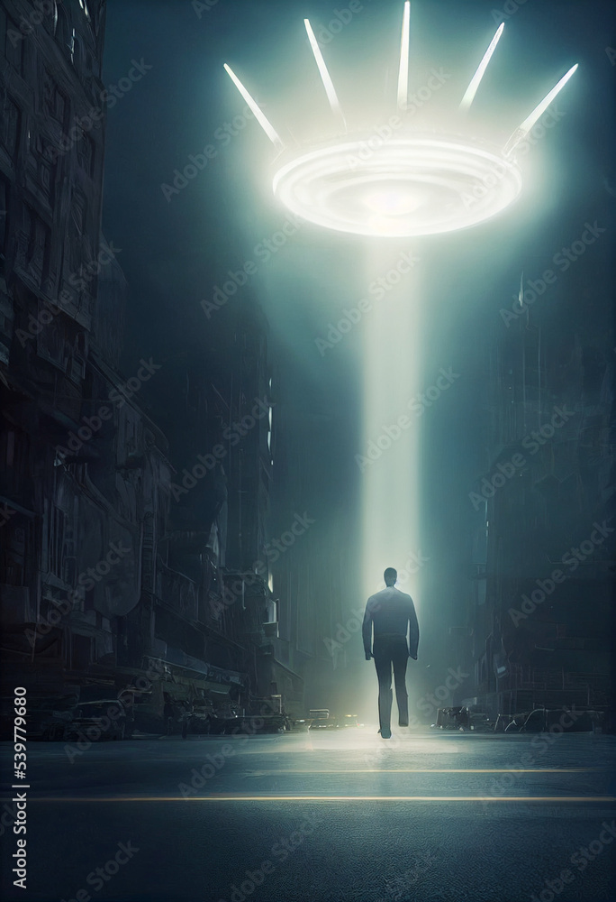 Fototapeta premium man looking at a UFO