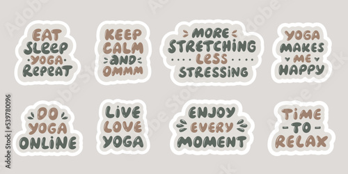 Inspirational Yoga Quotes. Stickers for International day of yoga. Vector illustration with hand lettering.