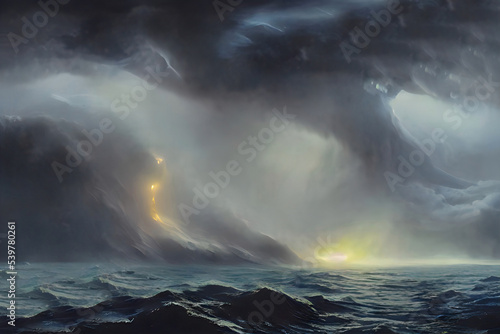 Stormy ocean with heavy clouds.Abstract Painting