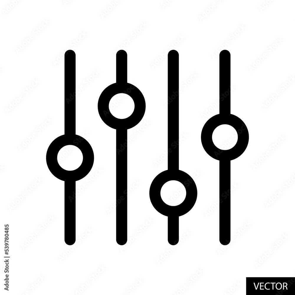 Adjustment or Equalizer button vector icon in line style design for website design, app, UI, isolated on white background. Editable stroke. Vector illustration. Adjustment or Equalizer button vector icon in line style design for website design, app, UI, isolated on white background. Editable stroke. Vector illustration.