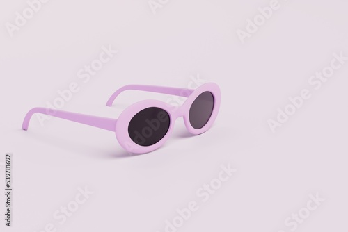 glamorous sunglasses with a pink frame on a white background. copy paste, copy space. 3D render