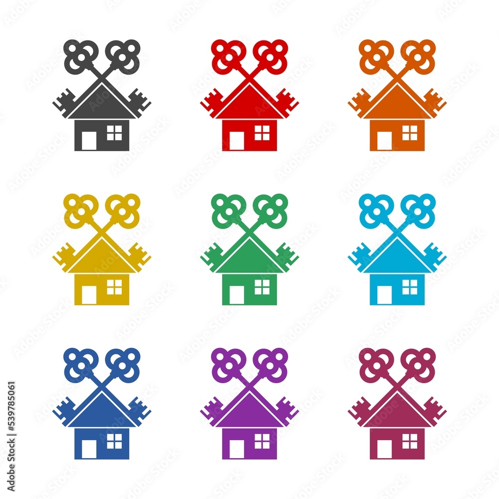 Key house logo design icon isolated on white background. Set icons colorful