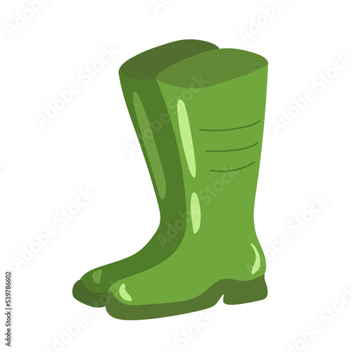 Green rubber boots isolated on white background. vector illustration.