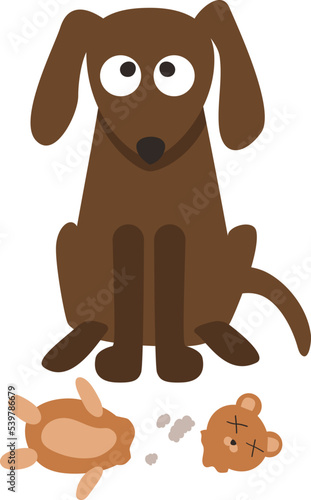 The bad dog tore the toy. vector illustration.