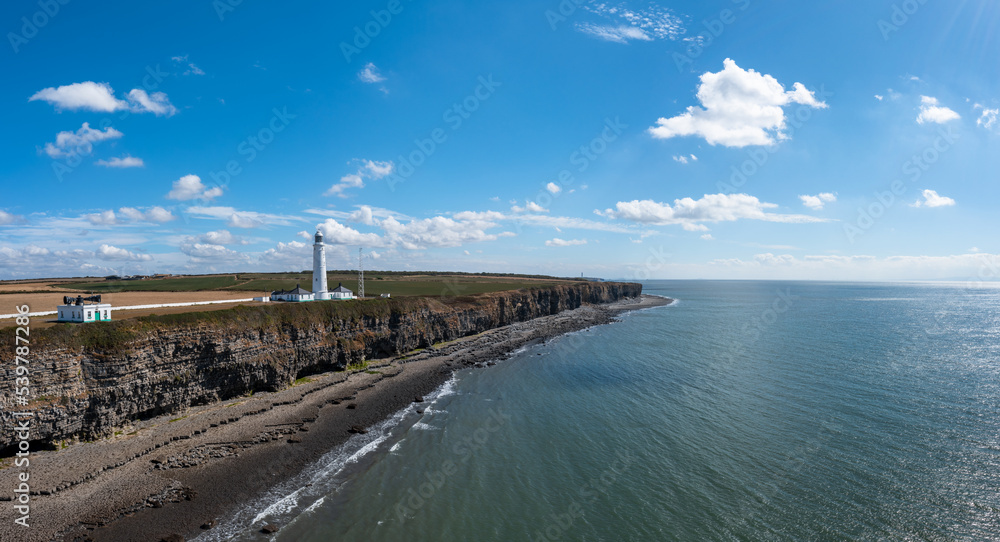 aerial view of the Nash Point Lighthouse and Monknash Coast in South Wales