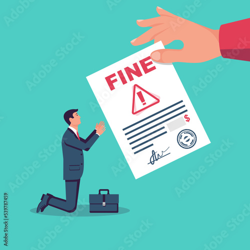 Fine concept. Sad businessman receives a letter with a fine. Landing page business metaphor. Vector illustration flat design. Isolated on white background.
