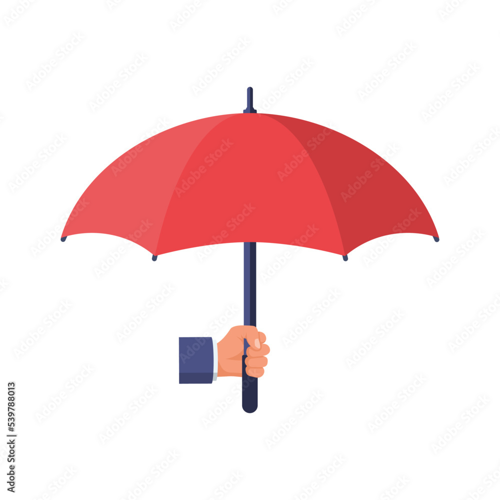 Human holds a small umbrella in hand. Element for landing page or