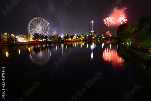 fireworks at Wasen beer festival in Stuttgart to celebrate the German reunification