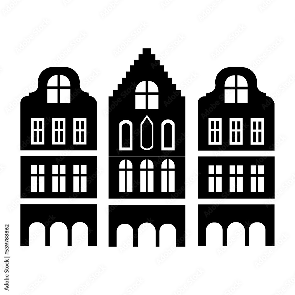 silhouettes of houses set of buildings illustration png transparent background