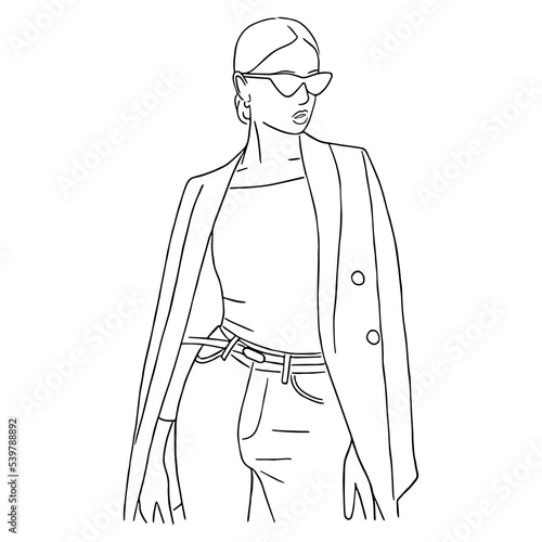 Line art minimal of fashion business woman lifestyle in hand drawn concept for decoration, doodle style
