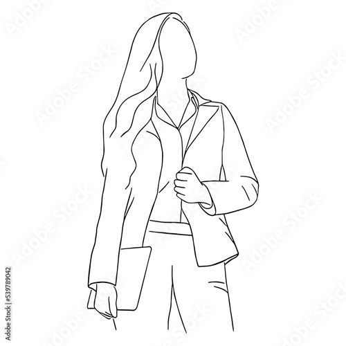 Line art minimal of professional business woman lifestyle in hand drawn concept for decoration, doodle style