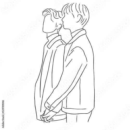 Line art minimal of gay couple holding hands together in hand drawn love concept for decoration, doodle style, LGBTQ