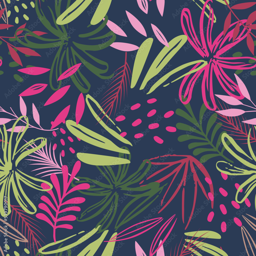 COLOURFUL TROPICAL LEAF SEAMLESS PATTERN