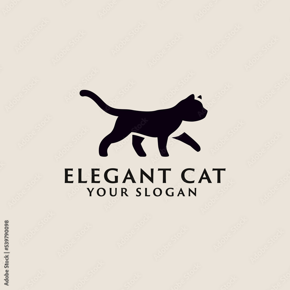 Obraz premium Cute cat walk logo silhouette. Cat logo. Pet shop logo.
