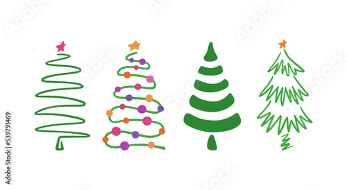 Christmas trees abstract icons vector illustration. Minimal design fir trees Christmas decoration isolated on white background.