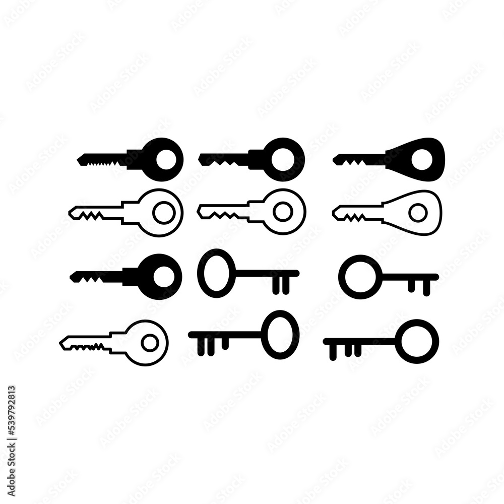 Keys silhouette collection. Key icon. Vector illustration. Keys silhouette collection. Key icon. Vector illustration.