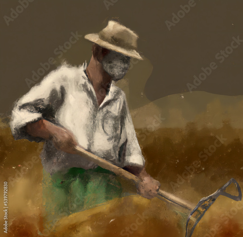 Illustration of a farmer working in field - the concept of rural living