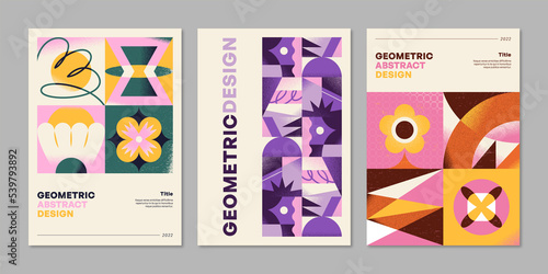 Abstract geo art vector pattern composition with geometric shapes. Set of graphic creations for poster, flyer, brochure, print, stationery.