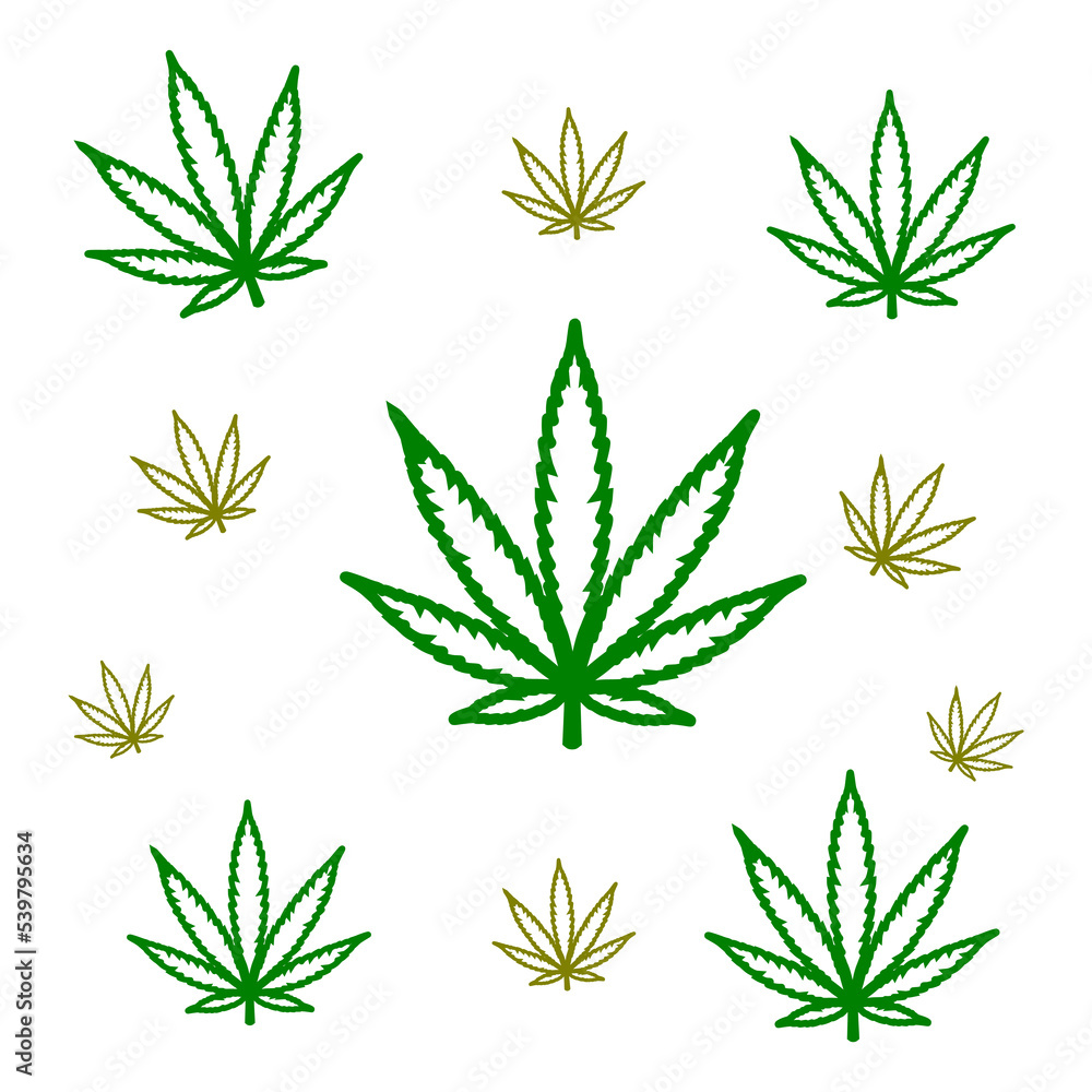 Eco cannabis leaf icon collage of herbal leaves in green and natural color tones